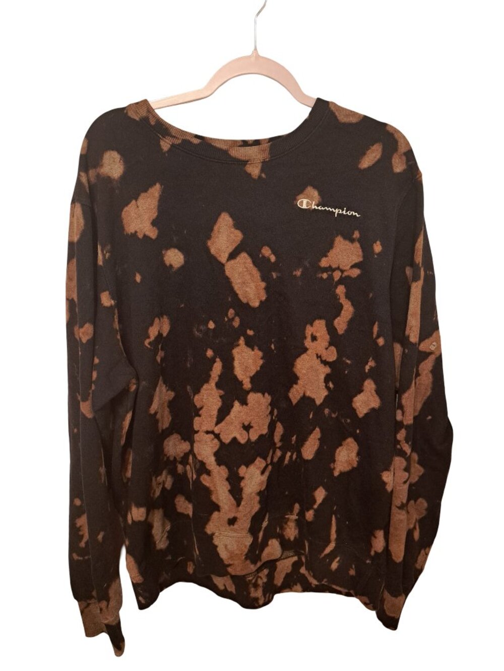 Champion Authentic Athleticwear XL Bleach Dyed Pullover Black Tan Sweatshirt